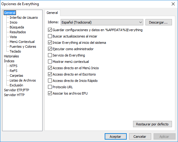 Everything Opciones General