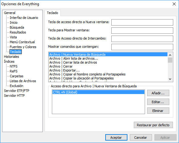 Everything Opciones Teclado