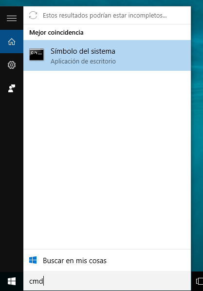 Búsqueda Inicio cmd